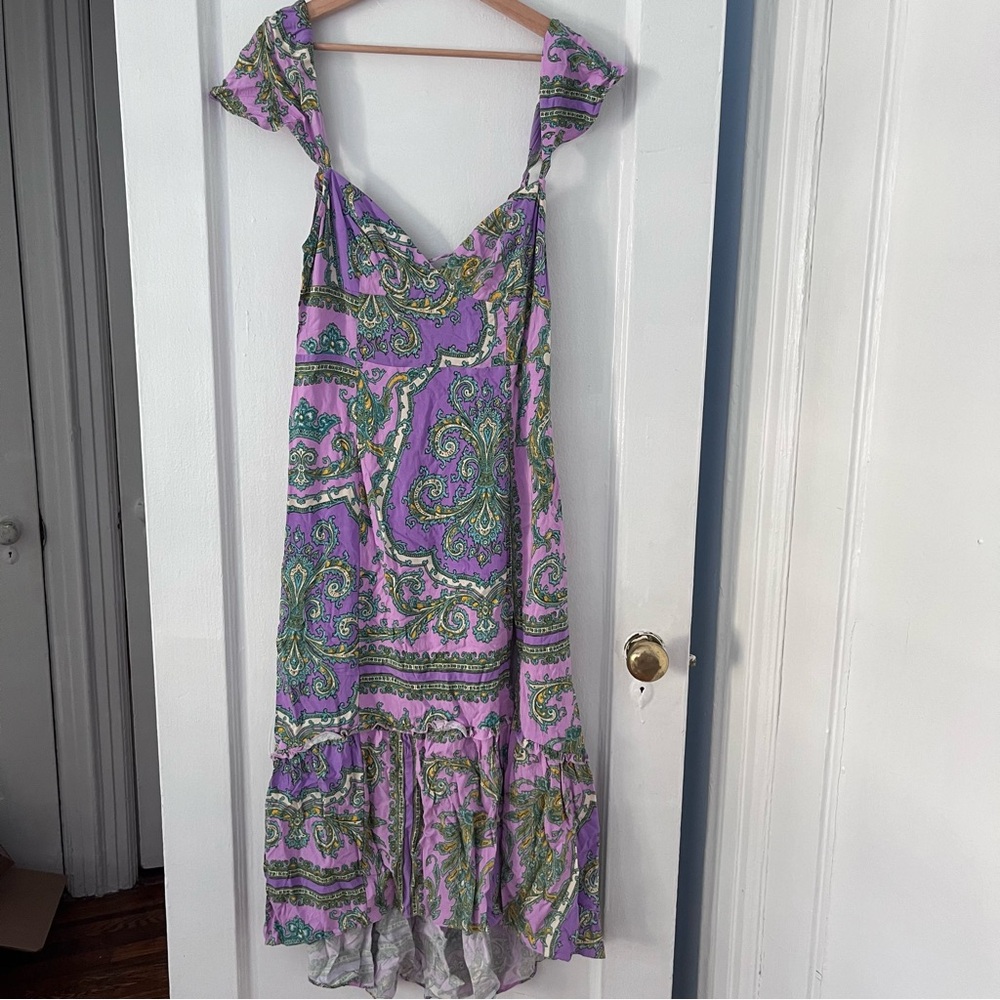 Urban Outfitters high low maxi dress, purple and green